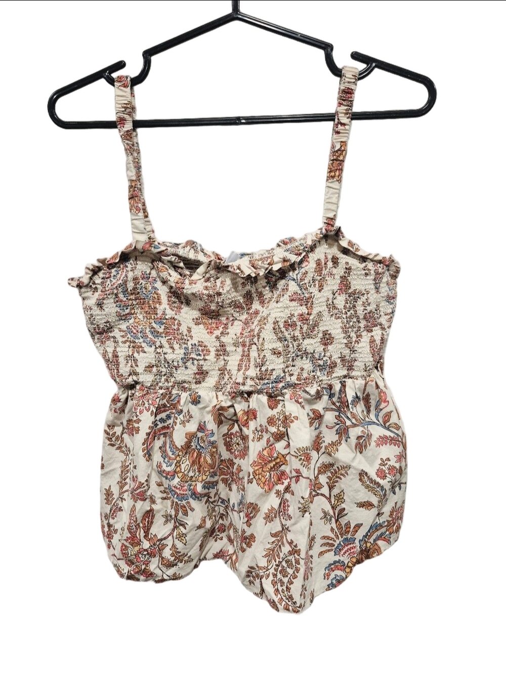 Old Navy Smocked Floral Peplum Cami Tank Top Cream Multi Size L Large